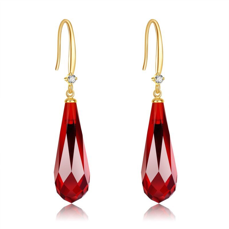 10K Gold Garnet Drop Earrings-1