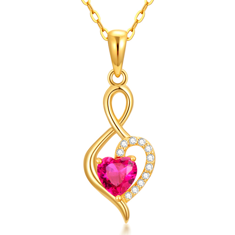 Personalisierte Herz-Halskette mit Geburtsstein und Unendlichkeitssymbol aus 14-karätigem Gold und Granat für Damen-1