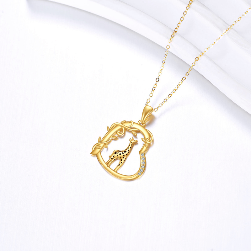 14K Gold Giraffe & Heart Pendant Necklace-3