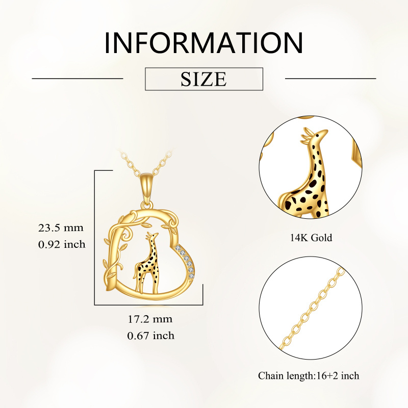 14K Gold Giraffe & Heart Pendant Necklace-4