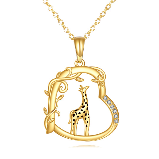 10K Gold Giraffe & Heart Pendant Necklace