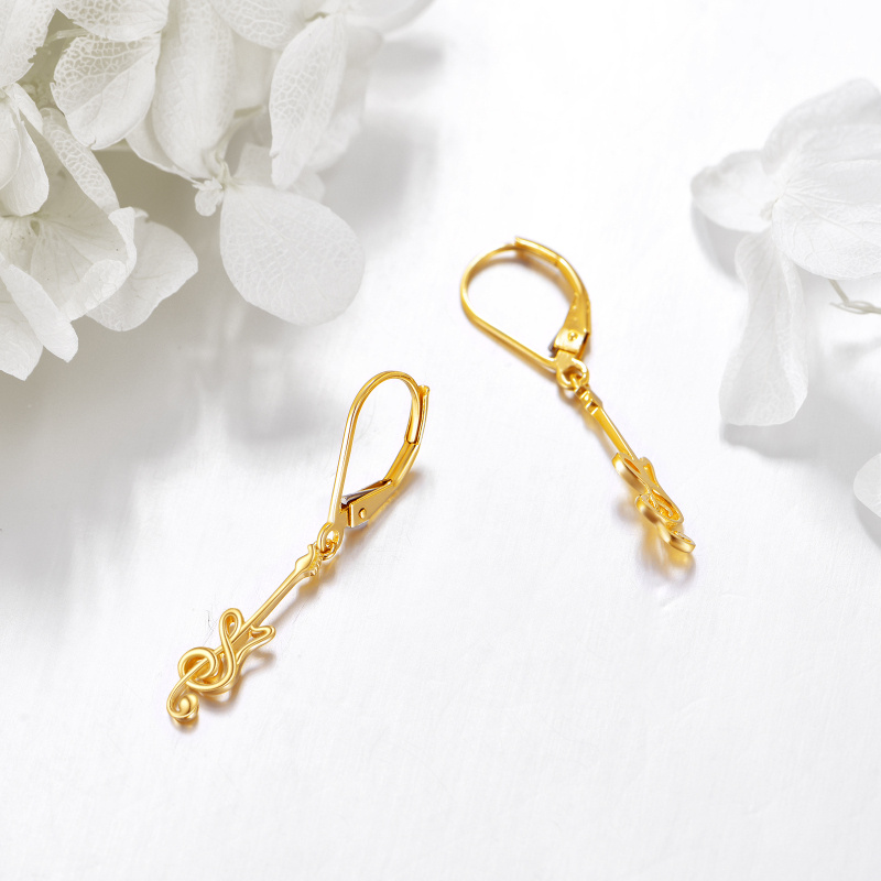 Pendientes de palanca con forma de guitarra de oro de 14 quilates-3