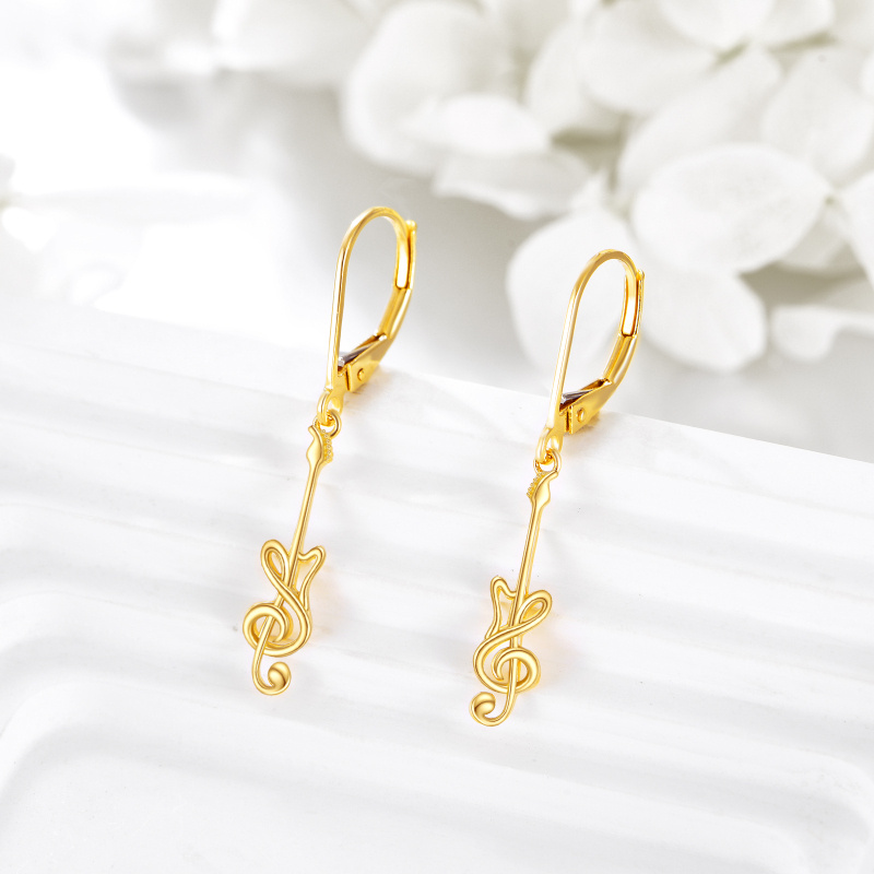 Pendientes de palanca con forma de guitarra de oro de 14 quilates-4