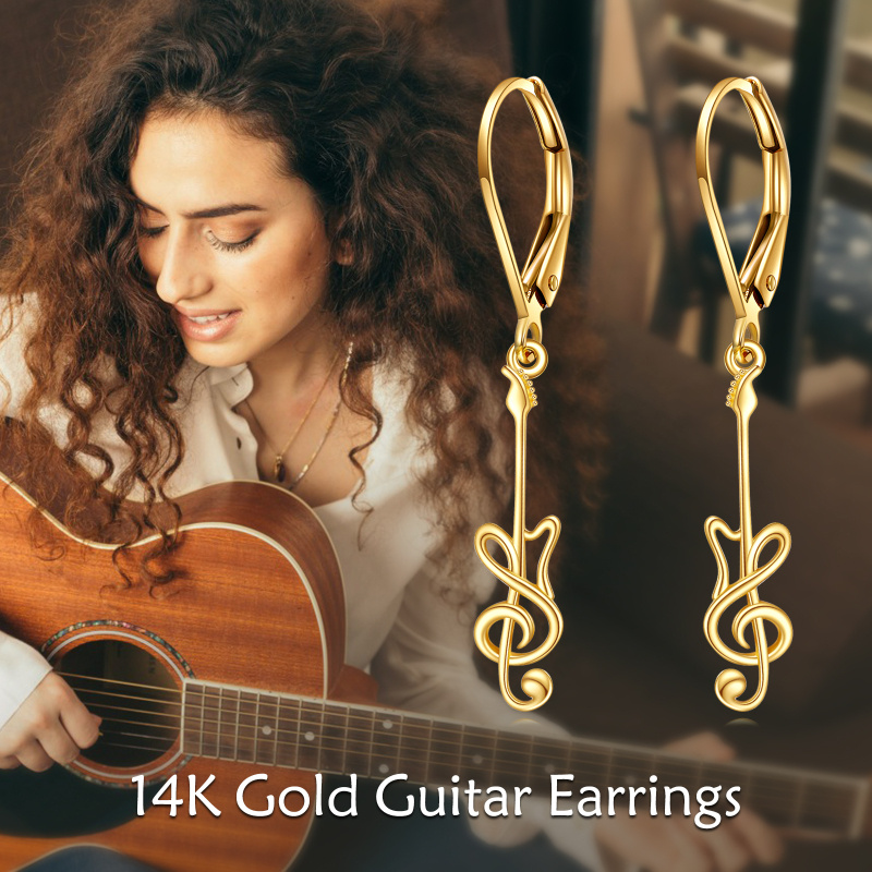 Pendientes de palanca con forma de guitarra de oro de 14 quilates-6