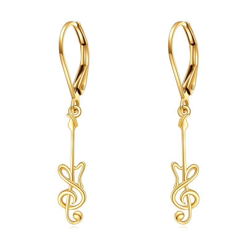 Pendientes de palanca con forma de guitarra de oro de 14 quilates-1