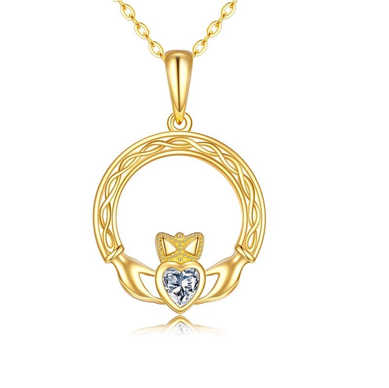 Collar con colgante de nudo celta en forma de corazón con circonitas cúbicas y oro de 18 quilates para mujer-1