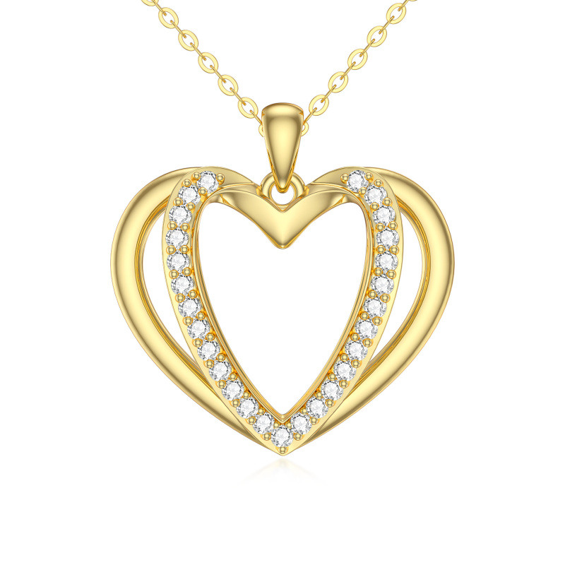 Collar con colgante de corazón de oro de 14 quilates y circonita cúbica para mujer, ideal para mejores amigas.-1