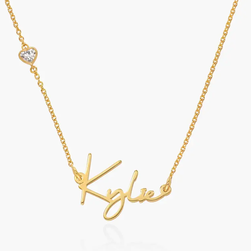 14K Gold Heart Cubic Zirconia Personalized Name Necklace for Women-1