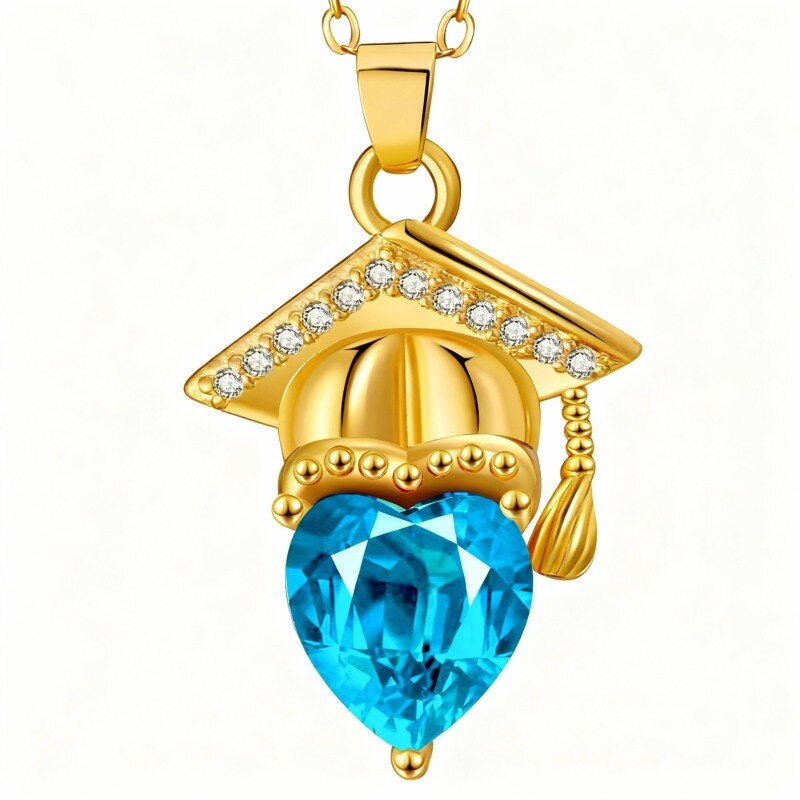 Personalisierte Halskette aus 10-karätigem Gold mit herzförmigem Zirkonia-Anhänger für Geburtsstein, Eltern und Kinder-1