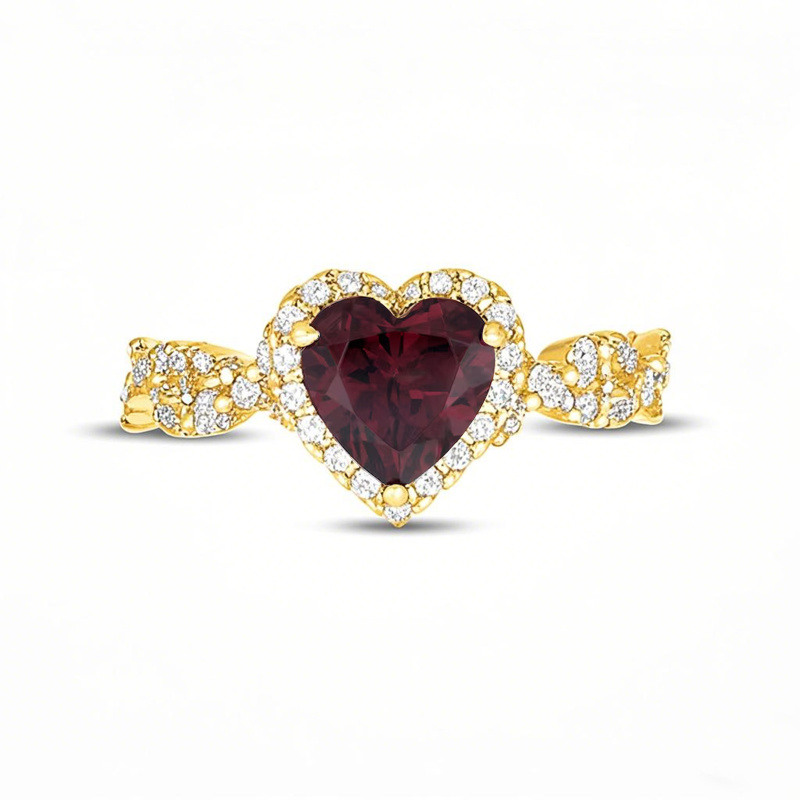 Anillo de compromiso personalizado con corte de corazón en oro de 14 quilates y piedras preciosas-1