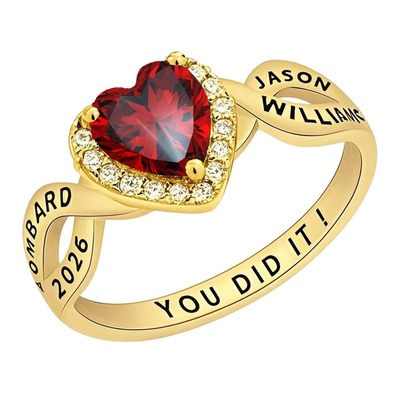 Bague personnalisée en or 14 carats avec pierre de naissance, en forme de cœur, bijou souvenir pour femme-1