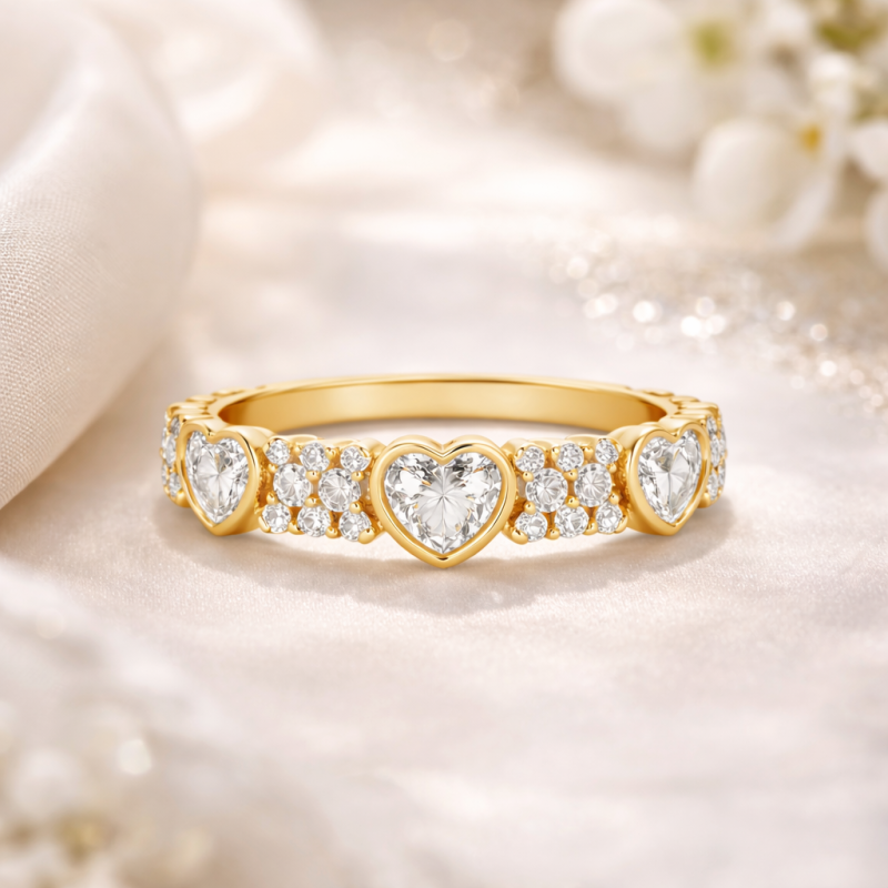 y manteniendo el orden original: Nuestro exquisito anillo de boda vintage de oro de 14 quilates presenta un impresionante diseño en forma de corazón, engastado minuciosamente con brillantes piedras de moissanita que crean una pieza atemporal perfecta para cualquier ocasión especial. Diseñado específicamente para mujeres, este elegante anillo irradia amor y compromiso, convirtiéndolo en un símbolo ideal de devoción eterna.-2
