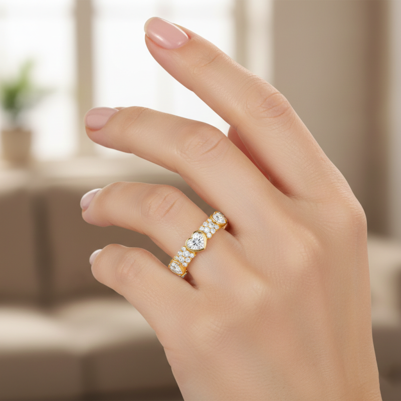 y manteniendo el orden original: Nuestro exquisito anillo de boda vintage de oro de 14 quilates presenta un impresionante diseño en forma de corazón, engastado minuciosamente con brillantes piedras de moissanita que crean una pieza atemporal perfecta para cualquier ocasión especial. Diseñado específicamente para mujeres, este elegante anillo irradia amor y compromiso, convirtiéndolo en un símbolo ideal de devoción eterna.-3