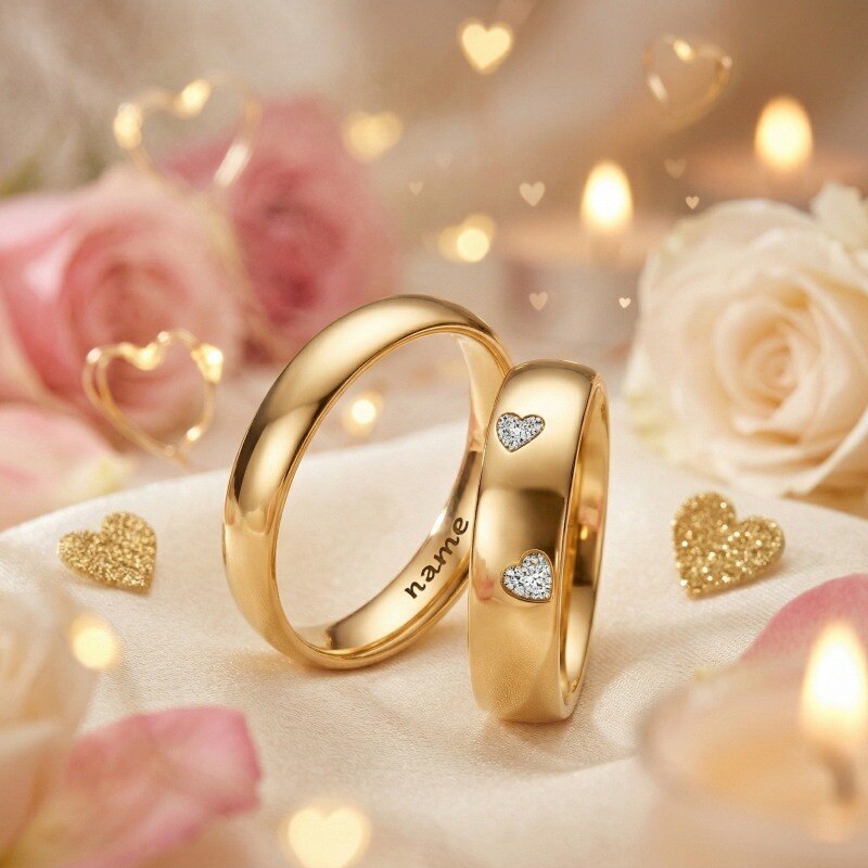 Anillos personalizados de pareja de oro 10K con diamantes de laboratorio talla corazón, color D, claridad VVS1-VS1, certificados 3EX por IGI-2