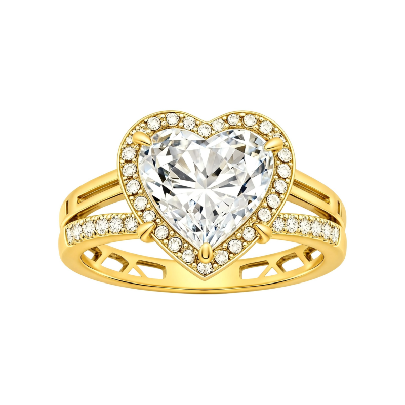 Anillo de compromiso personalizado con diamante cultivado en laboratorio, talla corazón y brazo dividido, de oro de 14 quilates.-1