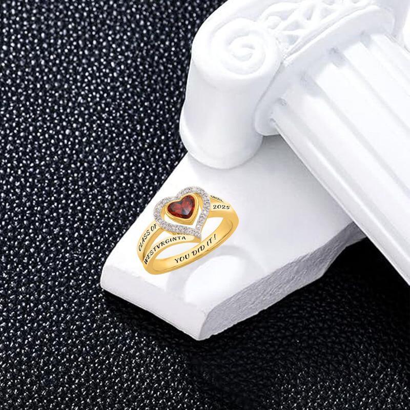 14K Gold Heart Cut Personalized Birthstone & Engravable Class Ring-4