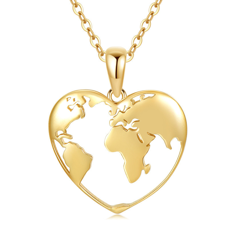 Collar con colgante de mapa en forma de corazón de oro de 14 quilates-1