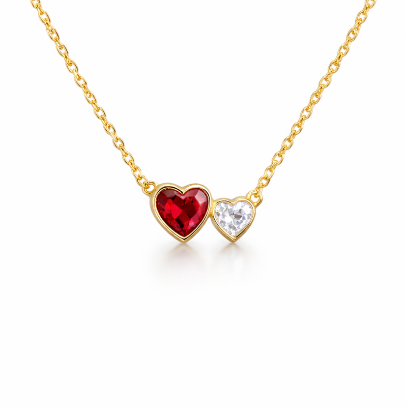 Collar de oro de 14 quilates con forma de corazón para mamá y piedras de nacimiento de los niños.-1