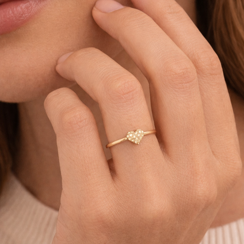 Anillo de pepita en forma de corazón de oro de 14 quilates-2
