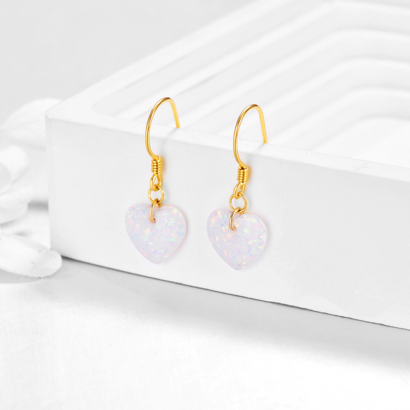 Boucles d'oreilles pendantes en or 10 carats avec opale en forme de cœur-3