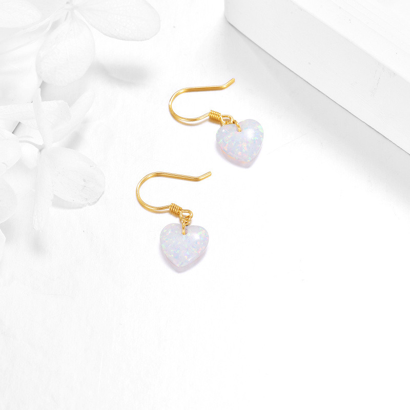 Boucles d'oreilles pendantes en or 10 carats avec opale en forme de cœur-4