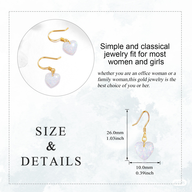 Boucles d'oreilles pendantes en or 10 carats avec opale en forme de cœur-5