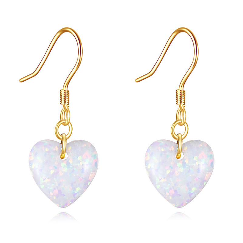 Boucles d'oreilles pendantes en or 10 carats avec opale en forme de cœur-1