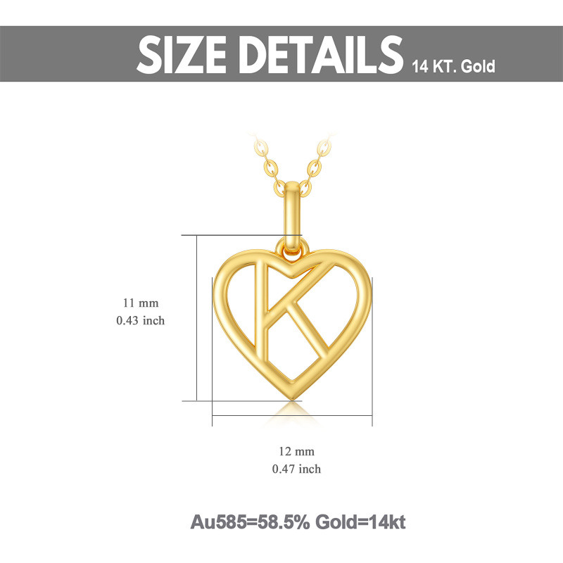 Collar con colgante de corazón de oro de 10 quilates con la letra inicial K-6