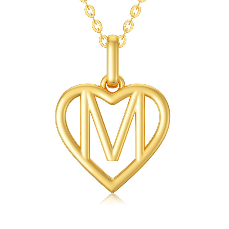 Collar con colgante de corazón de oro de 18 quilates con la letra inicial M-1