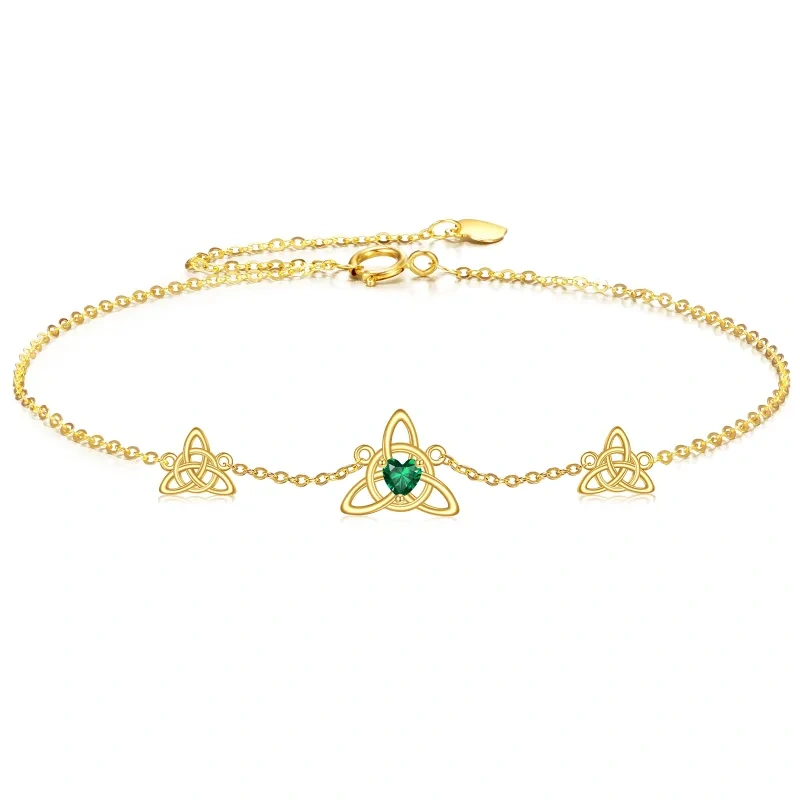 Bracelet à breloques en or 18 carats en forme de cœur avec cristal et nœud celtique-1