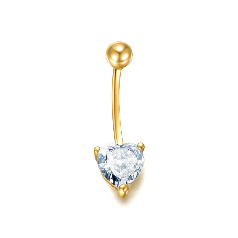 Piercing para el ombligo con circonita cúbica en forma de corazón de oro de 10 quilates-1