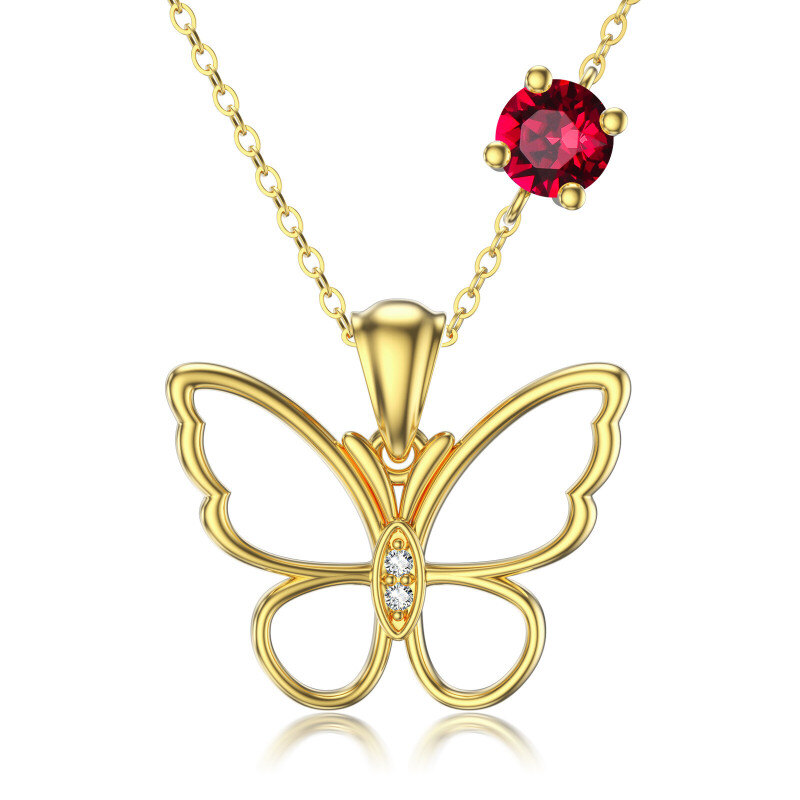 Halskette aus 10-karätigem Gold mit herzförmigem Zirkonia-Anhänger und personalisiertem Geburtsstein in Schmetterlingsform-1