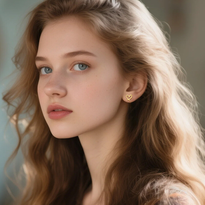 14K Gold Heart Stud Earrings-2