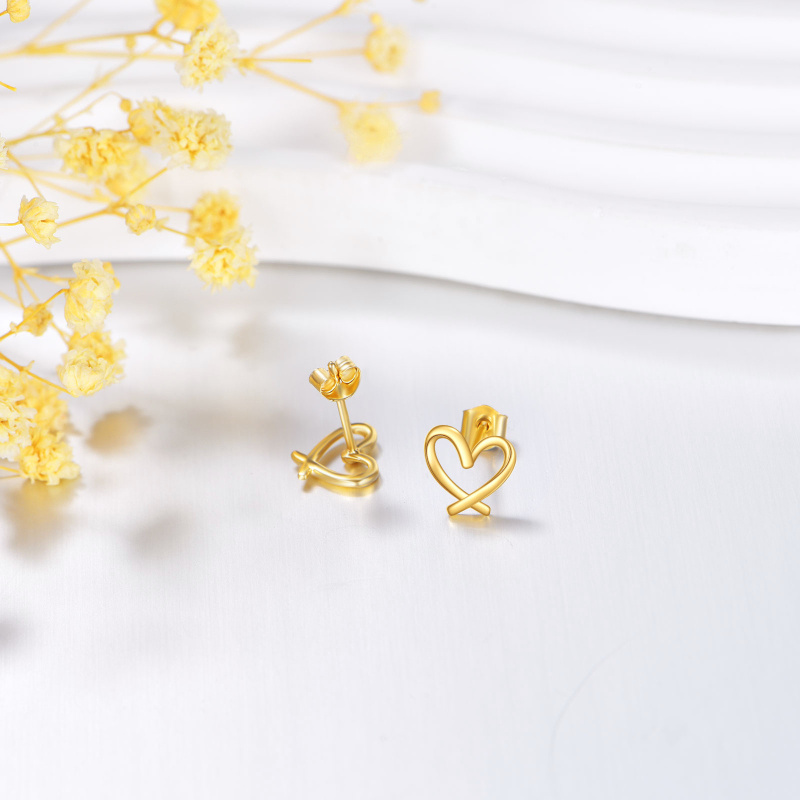 14K Gold Heart Stud Earrings-4