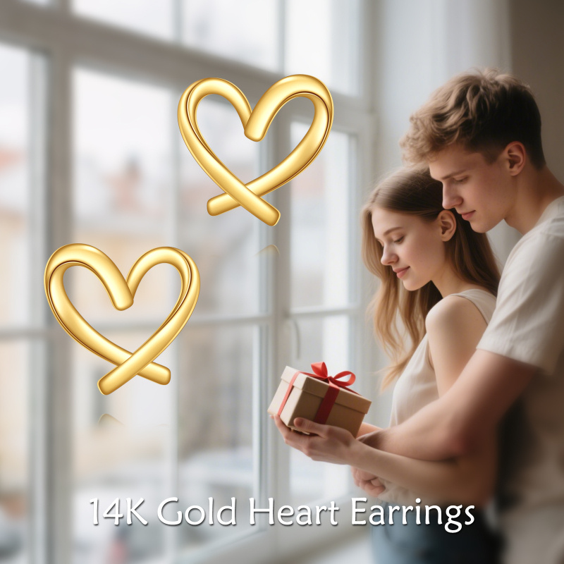 14K Gold Heart Stud Earrings-6