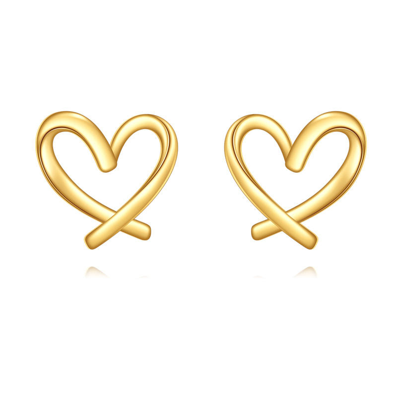 14K Gold Heart Stud Earrings-1