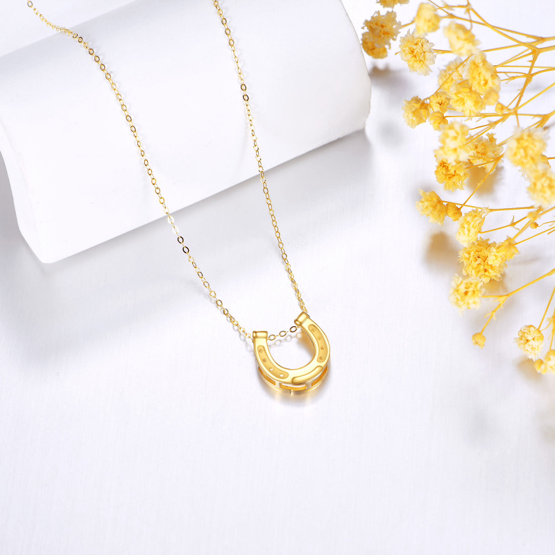 18K Gold Horseshoe Pendant Necklace-3
