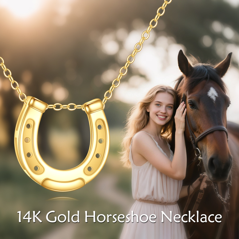 18K Gold Horseshoe Pendant Necklace-5