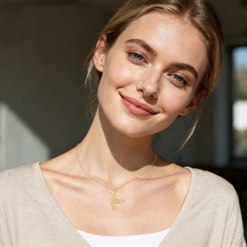 10K Gold Hummingbird & Celtic Knot Pendant Necklace-2