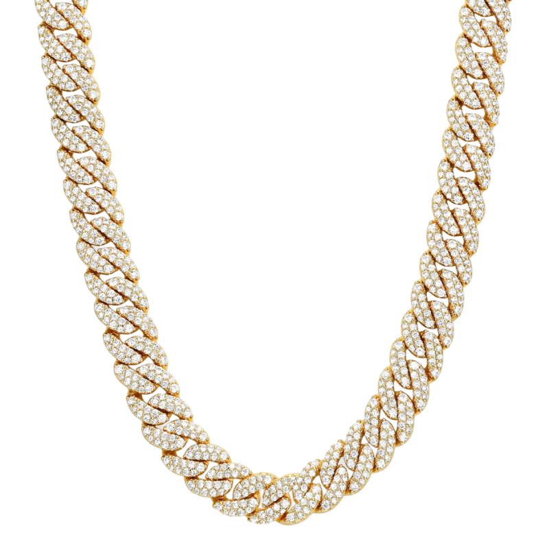 Chaîne cubaine sertie de diamants, en argent sterling plaqué or jaune, pour homme, 10 mm-1