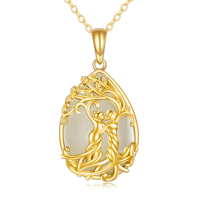 10K Gold Jade Tree Of Life & Sisters Pendant Necklace-14