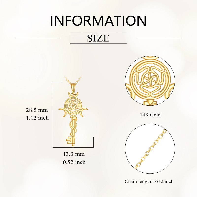 10K Gold Key & Triple Moon Goddess Pendant Necklace-4