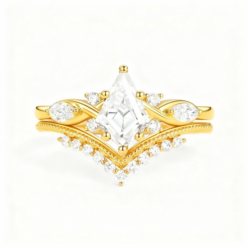 Ensemble de mariage en or 14 carats avec moissanite taille cerf-volant de 1 à 6 carats, symbole de l'infini-1