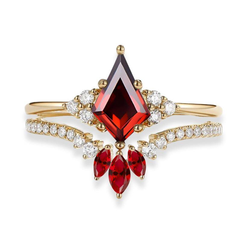 Anillo de compromiso vintage en oro de 14 quilates con rubí talla cometa para mujeres-17