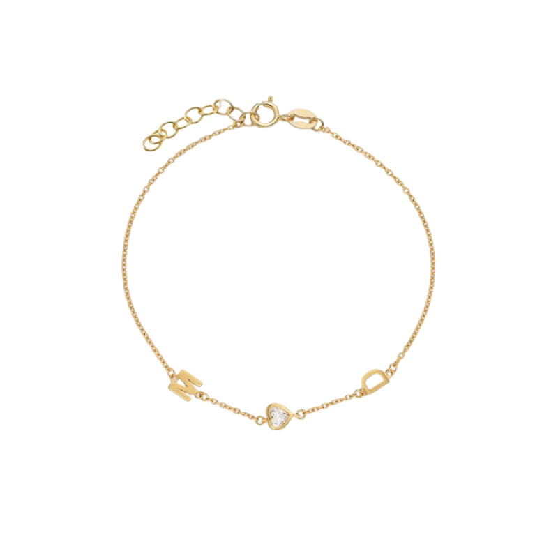 Armband aus 14-karätigem Gold mit im Labor hergestellten Diamanten und personalisiertem Anfangsbuchstaben-1