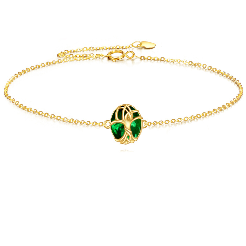 18K Gold Lab-Grown Emerald Tree Of Life Charm Bracelet-1