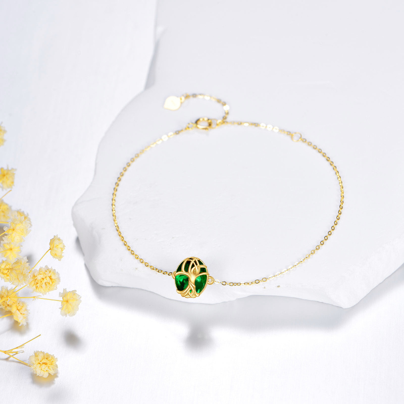 18K Gold Lab-Grown Emerald Tree Of Life Charm Bracelet-3