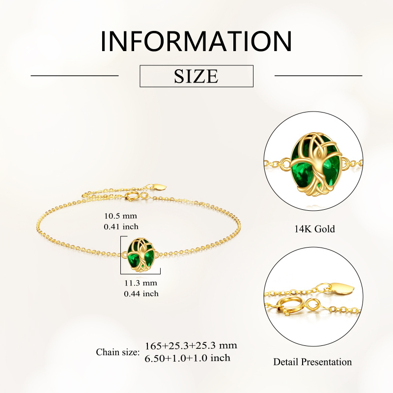18K Gold Lab-Grown Emerald Tree Of Life Charm Bracelet-4