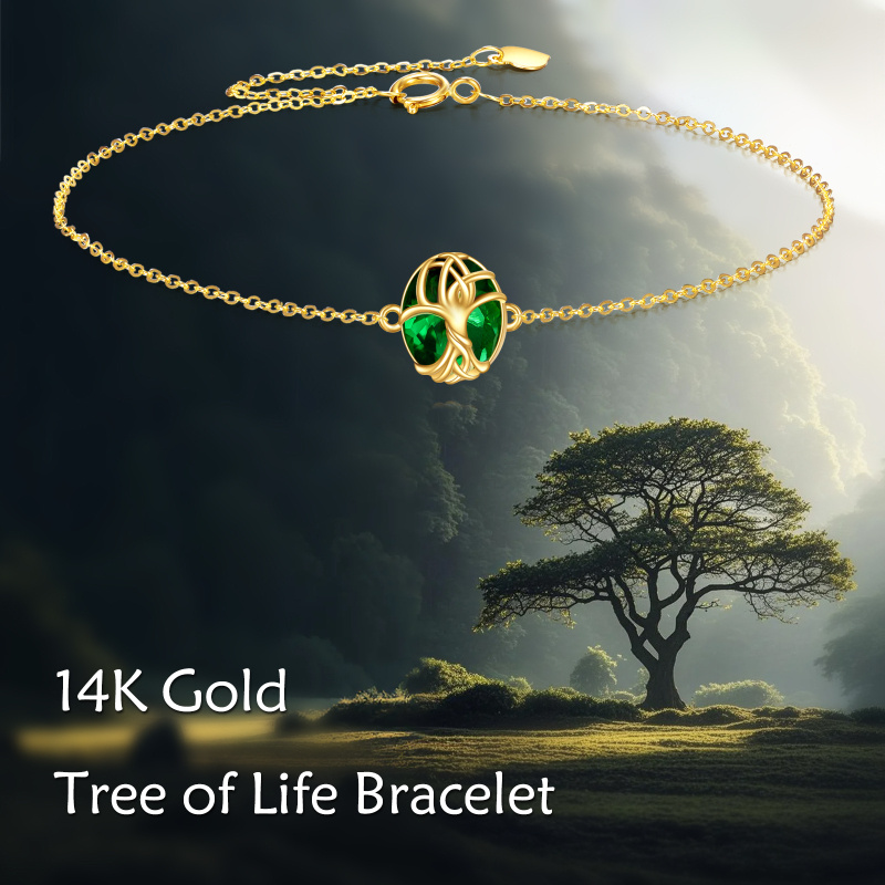 18K Gold Lab-Grown Emerald Tree Of Life Charm Bracelet-5