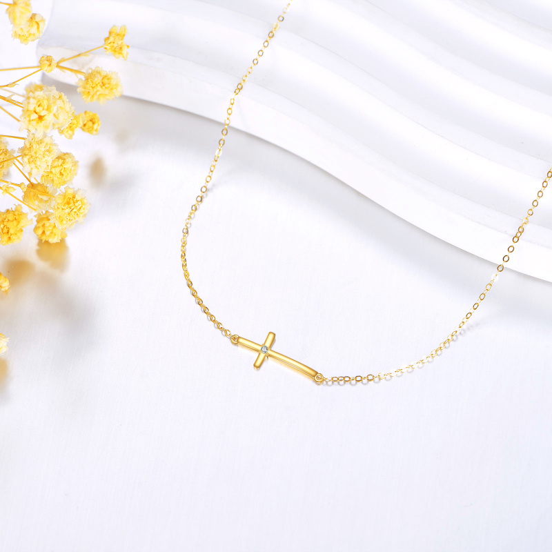 14K Gold Laboratory Diamonds Cross Pendant Necklace-3
